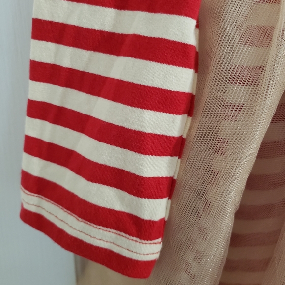 Only Little Once Girls Holiday Dress SZ 10 Tulle Sequins Striped Red Ivory Gold - Picture 5 of 11